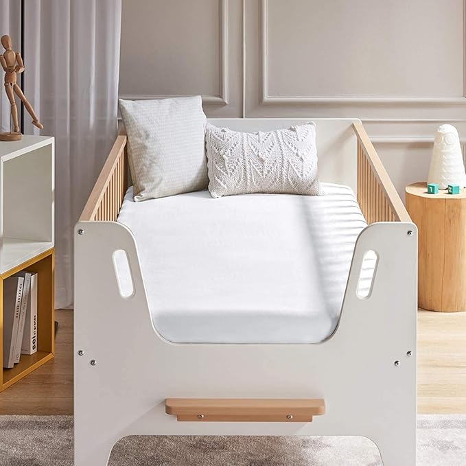 FLXXIE 2 Pack Microfiber Fitted Crib Sheets, Super Soft and Cozy Toddler Fitted Sheets for Standard Crib and Toddler Mattresses, 28x52, White