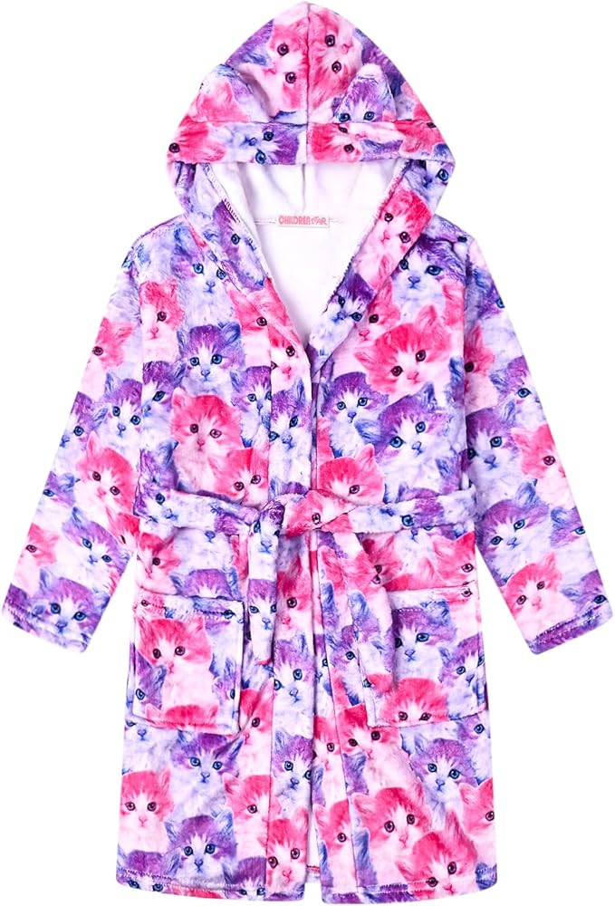 CHILDRENSTAR Girls Robe Kids Cat Bathrobes Plush Soft Fleece Pajamas Sleepwear