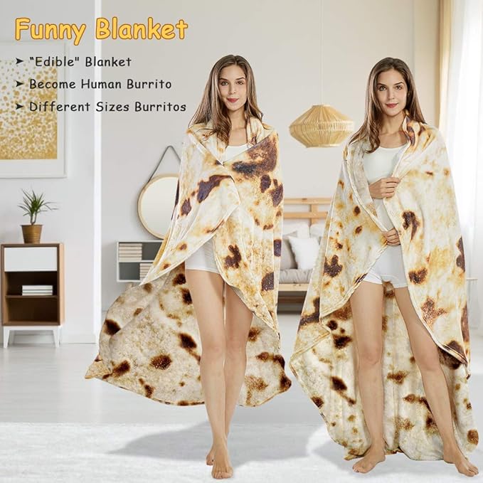 SeaRoomy Burritos Tortilla Throw Blanket, Tortilla Wrap Blanket, Novelty Tortillas Round Giant Round Soft Blankets for Adults and Kids (Brown, 60 inches)