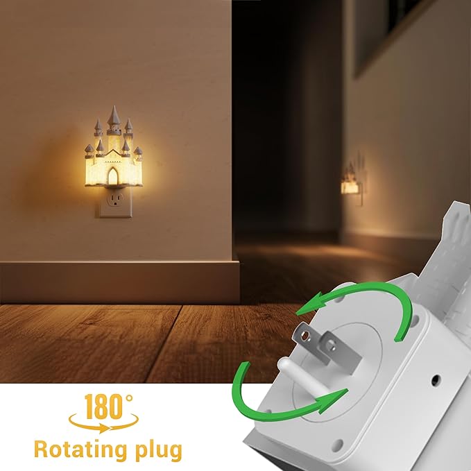 L LOHAS LED 3D Castle Night Lights Plug into Wall, Night Light for Kids, Built-in Dusk to Dawn Sensor, Dimmable Night Light for Kids Room Bedroom Bathroom Hallway, 3000K Soft White