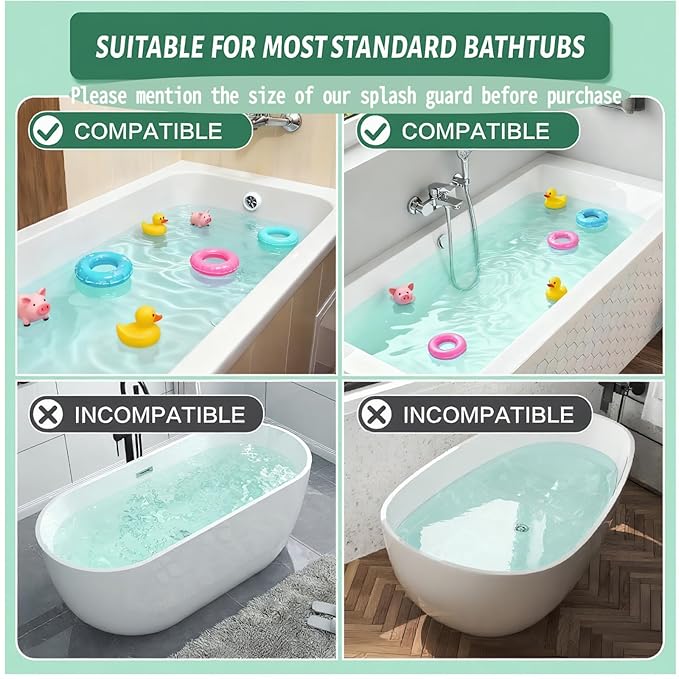 31-Ft Tub Kids Toy Tray Silicone Bathtub Splash Guard with 11 Suction Cups Holder,Soft Silicone Splash Guard for Easy Clean & Fold, Universal for Tub, Bathroom Sink, Kitchen Sink（Green）