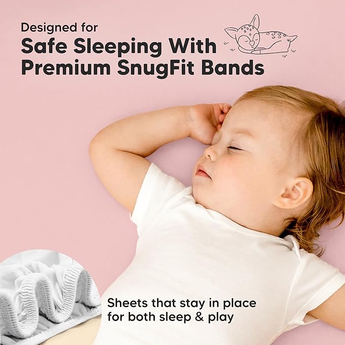 Pack and Play Sheets Fitted - 2-Pack Mini Crib Sheets for Pack N Play Mattress 38x26, Soft & Cozy, Neutral Toddler Playard Bedding, Snug Fitted Mini Baby Crib Mattress Cover Boy, Girl (Rose)