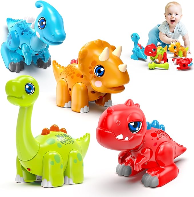 Marstone Toddler Dinosaur Toys for 1 Year Old Boy Gifts: Educational Light Up Sound Building Baby Musical Toys 12-18 Months, Mix and Match Learning Birthday Gift for Kids 1 2 3 Year Old