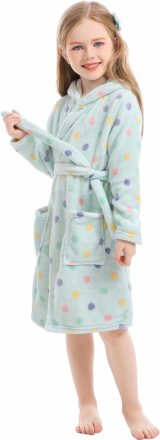 Toddler Robes Cute Pattern Bathrobe Unisex Kids Robe Baby Flannel Hoodie Pajamas Sleepwear
