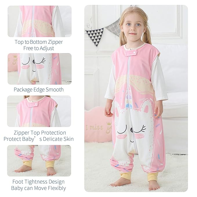 MICHLEY Toddler Sleeping Sack with Feet Newborn Infant Sleeveless Sleeping Bag 2-way Zipper Baby Wearable Blanket for Walkers,Pink Unicorn,5-6T