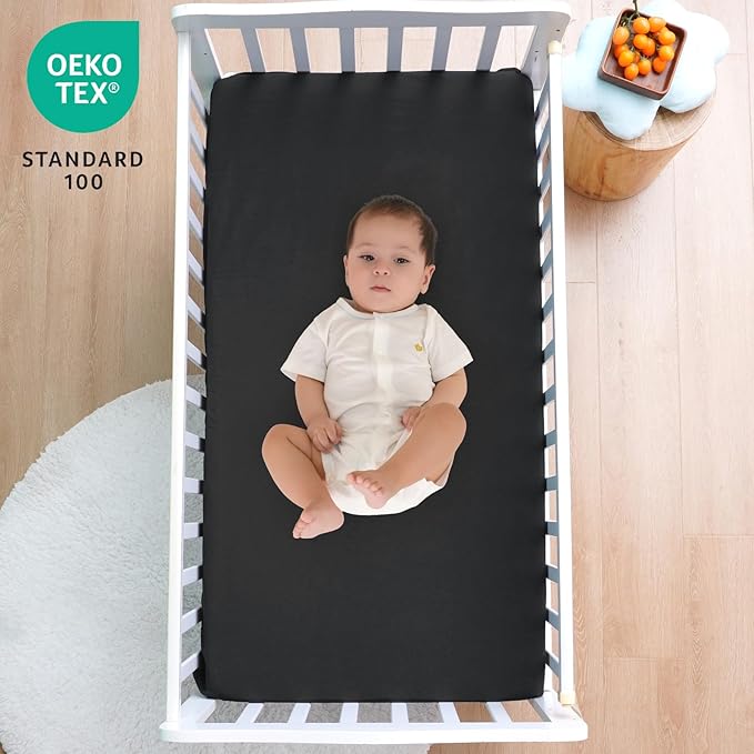 david's kids Waterproof Crib Sheets Fitted 2 Pack, Ultra Soft Breathable Crib Mattress Protector for Boys Girls Neutral, Fit Standard Crib Mattress and Toddler Mattresses, Black & Sage Green
