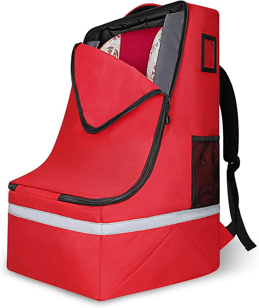 LARIPOP Car Seat Travel Bag for Airplane,Infant Seat Travel Bag with Shoulder Strap,Padded Car Seats Backpack with Reflective Stripes,Large Carseat Carrier Bag Travel Car Seat Cover, Red