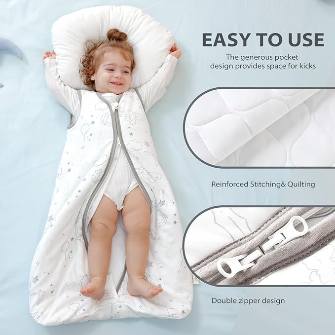 Mosebears Sleep Sack Baby Winter Wearable Blanket with 2-Way Zipper,2.5 TOG Cotton Sleep Sack Unisex (White Cloud, 18-24 Months)