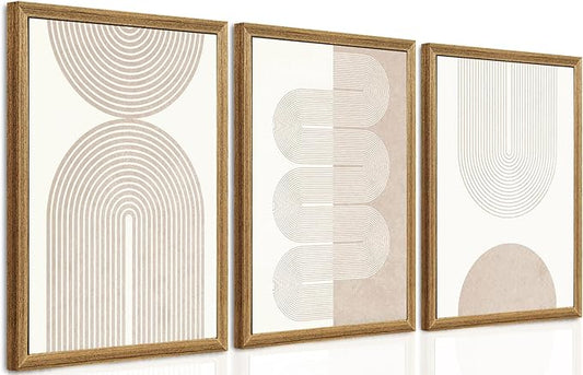 PicturePerfect Decor Minimalist Bohemian Frame Wall Art Neutral Geometric Line Wall Decoration Minimalist Abstract Wall Art Medieval Mural Painting Living Room Bedroom Office 16x24 Inch 3 Piece Set