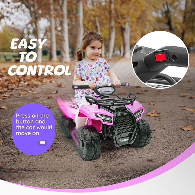 ATV for Kids, 6V Battery Powered Toddler 4 Wheeler w/Music, Light, 1.2mph Max Speed, Kids ATV 4 Wheeler for Toddlers Aged 1.5-3 Years Old, Light Pink