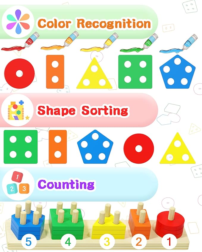 Yetonamr Montessori Toys for 1 2 3 Years Old Boys Girls Birthday Gifts, Wooden Sensory Toys for Ages 2-4 Toddlers Kids Baby, Toddler Stocking Stuffers Learning Toy Activities Puzzles Ages 1-3