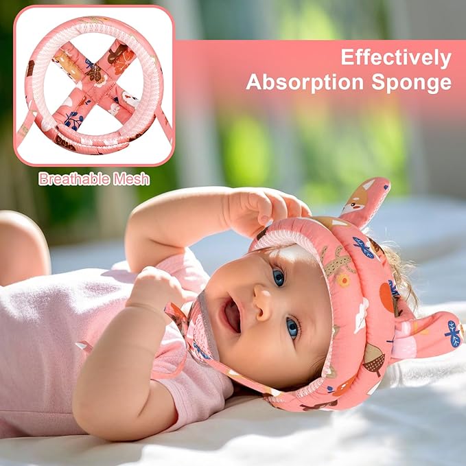 Baby Head Protector with Jaw Guard, Accmor Cute Baby Helmet for Crawling Walking Running, Breathable Protective Cap Infant Baby Headguard Soft Cushion, Anti-Collision Toddler Helmets for 6m-24m Girls