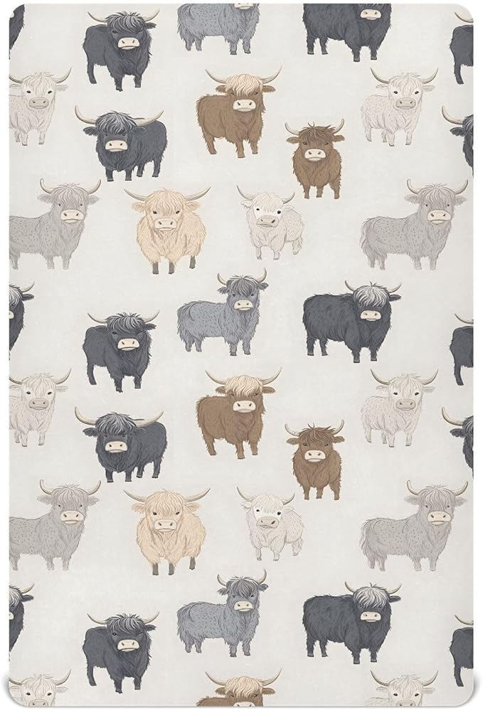 Baby Crib Sheets Fitted Crib Sheet Standard Crib and Toddler Mattress for Boys Girls 39 * 27in Pink Starfish Shell Pattern (Highland Cows Pattern, Medium)