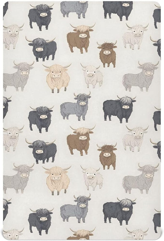 Baby Crib Sheets Fitted Crib Sheet Standard Crib and Toddler Mattress for Boys Girls 39 * 27in Pink Starfish Shell Pattern (Highland Cows Pattern, Medium)
