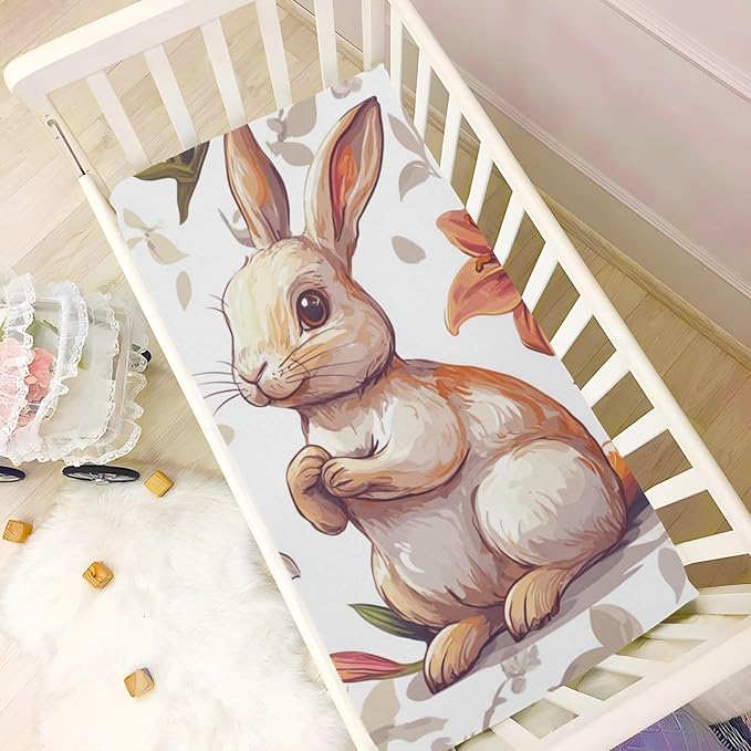 White Easter Bunny Easter Egg Lily Flower Crib Sheets Standard Crib Toddler Mattresses Cover Fitted Baby Bed Sheet Breathable Crib Mattress Sheet for Girls Boys 39''x27''x9''