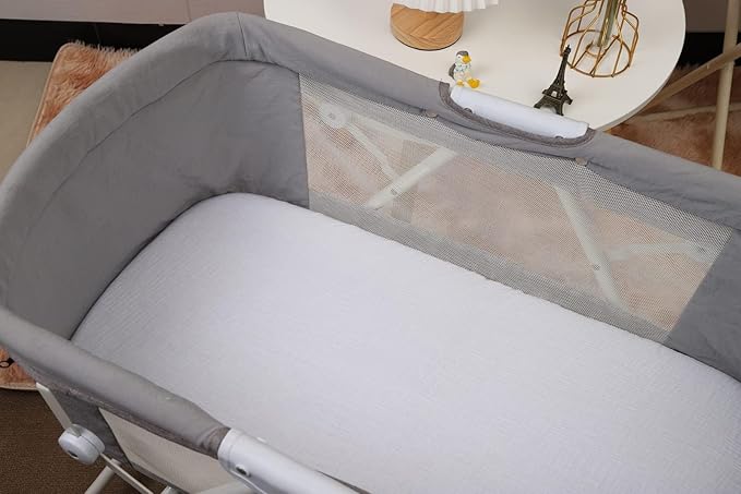 Onacosht Muslin Bassinet Sheets 24" x21" Compatible with Graco Pack ‘n-Play Dome LX Bassinet, Small Round Bassinet Sheets 2 Pack 100% Cotton White and Grey