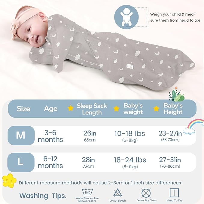 ZIGJOY Baby Transitional Swaddles for Newborns: 0.5 Tog Arms Up Sleep Sack 3-6-12 Months Soft Cotton Shark Fin 2 Way Zipper