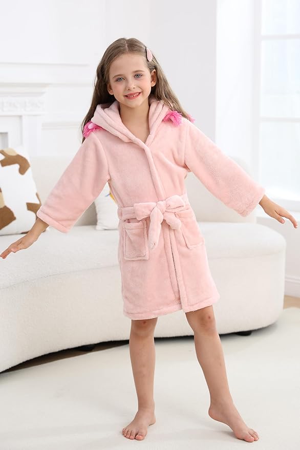 DELEY Girl's Robe Baby Boys Hoodie Robes Toddler Bathrobes for Kids Pajamas Sleepwear