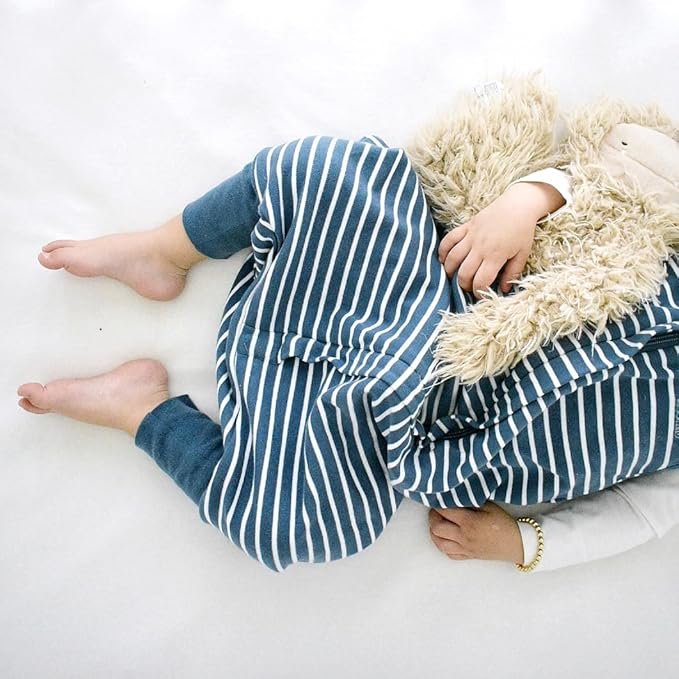 Woolino 4 Season Baby Sleep Bag with feet, Australian Merino Wool and Organic Cotton, 6-18 Months, Navy Blue