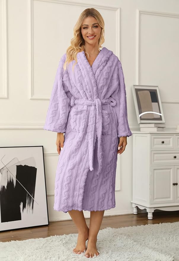 Umeyda Girls & Womens Twist Fleece Robes, Hooded Soft Warm Bath Robe for Kids Womens Fuzzy Bathrobe for Gifts