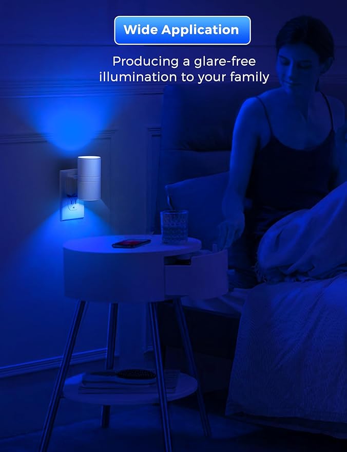 L LOHAS LED Night Light, 2 Pack Bluey Night Light, Plug into Wall, Dimmable, Sensor, Calm Blue Light for Bedroom, Bathroom, Hallway