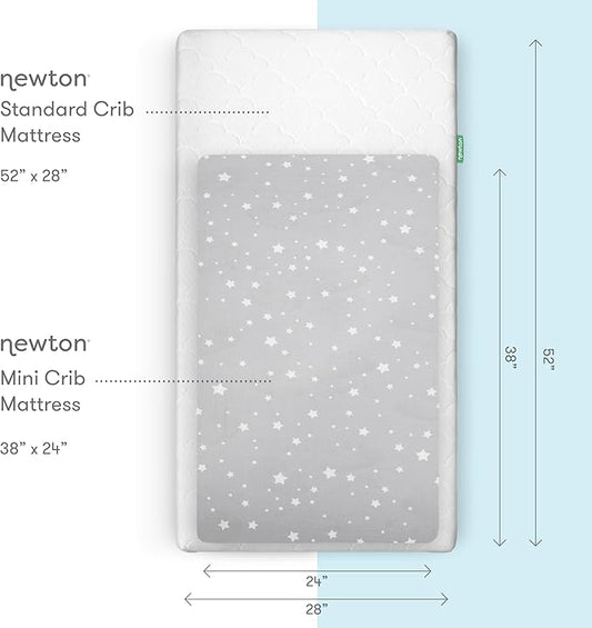 Newton Baby Fitted Mini Crib Sheets (2-Pack) | Organic Muslin Cotton, Breathable & Soft Baby Sheets, Washable Baby Mattress Sheets, Fits Any Mini Sized Crib 24" x 38", Stardust Twilight Grey + White