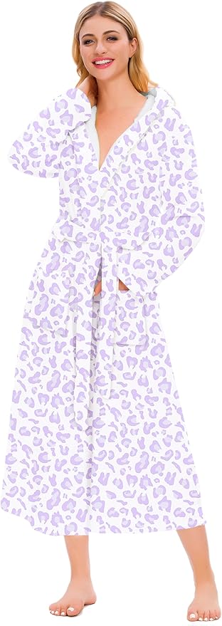 Umeyda Girls & Women Fleece Hooded Robes, Soft Fuzzy Bathrobe Warm Plush Fluffy Bath Robe for Kids Womens