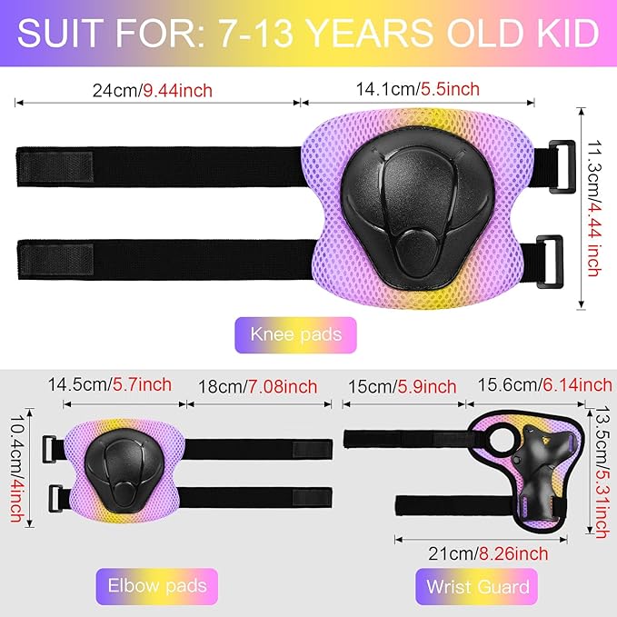 Kids Protective Gear Set Knee Pads for Kids 3-14 Years Toddler Knee and Elbow Pads with Wrist Guards 3 in 1 for Skating Cycling Bike Rollerblading Scooter