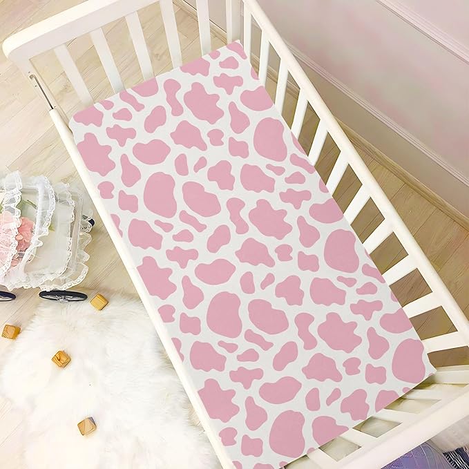 Cow Print Skin Pink Crib Sheets Soft Breathable Fitted Baby Crib Sheets Mattress Cover for Girl Boys, 52" x 28" x 9"