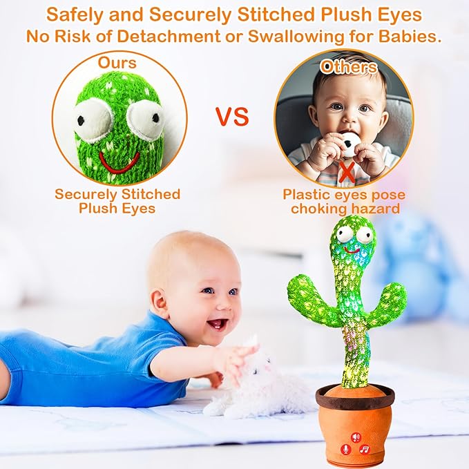 Rechargeable Dancing Talking Cactus Toy Mimics Back, Singing Mimicking Cactus Baby Toy That Talks Back, Educational Baby Toys 18 months+ w/ English Songs, Learning Toys for Baby Girl Boy Gifts