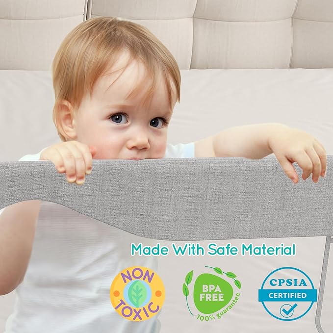 Updated King Size Bed Rail for Toddlers: 3-Side Protection Bedrail with Headbroad for King Bed - Extral Tall Adjustable Child Safety Side Railing Guards for Infants Kids Child(78.7x78.7X 74.8”)