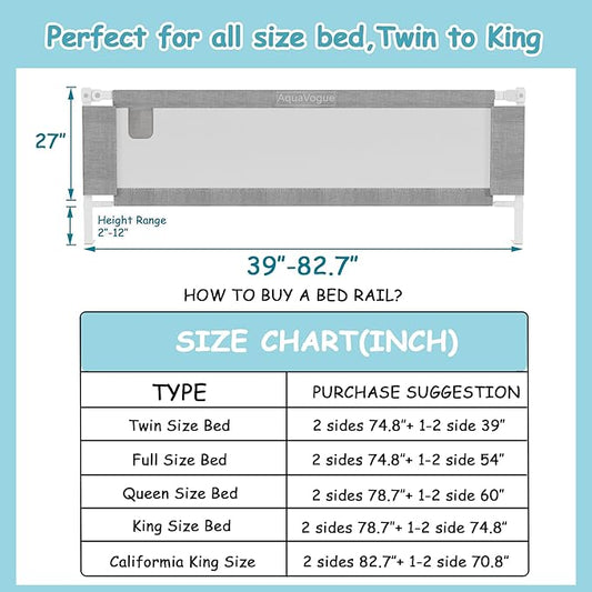 3-Pack Queen Size Bed Rails for Toddlers -Height Adjustable Baby Bed Rail Guard Specially Designed for Queen Size Bed (78.7"x78.7"x60"-Grey)