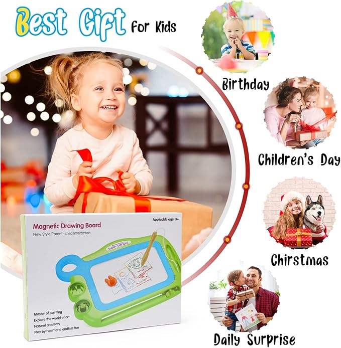 Toddler Toys for Girls Boys Age 3 4 5 Year Old, Magnetic Drawing Board with 1 Pen, Erasable Writing Doodle Board for Kids with 2 Stamps, A Etch Birthay Gift for 3 Year Old Travel Toys Sketch Boards