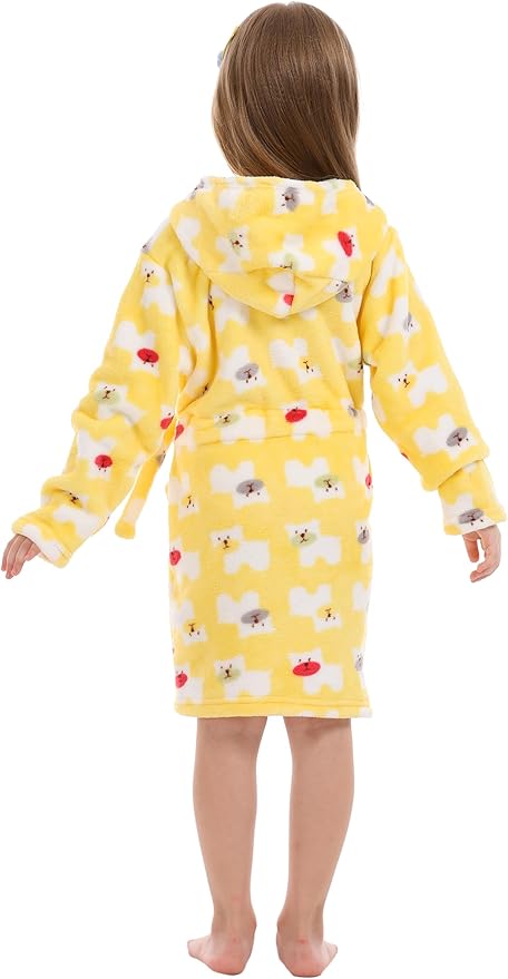 Toddler Robes Cute Pattern Bathrobe Unisex Kids Robe Baby Flannel Hoodie Pajamas Sleepwear