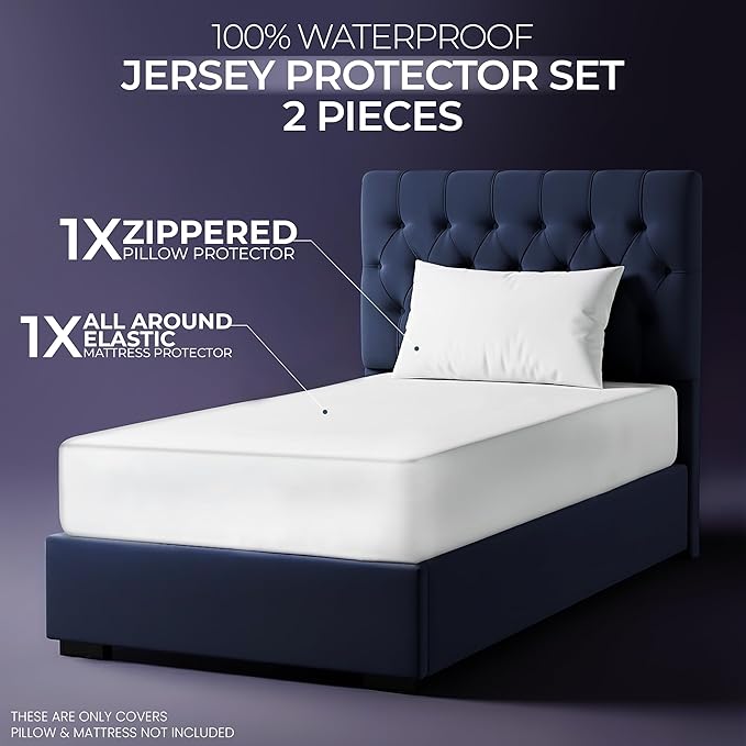 Utopia Bedding Waterproof Mattress Protector Set, Twin Sheet Set Deep Pocket Soft and Breathable, Includes 1 Fitted Style Mattress Cover and 1 Zippered Pillow Protector
