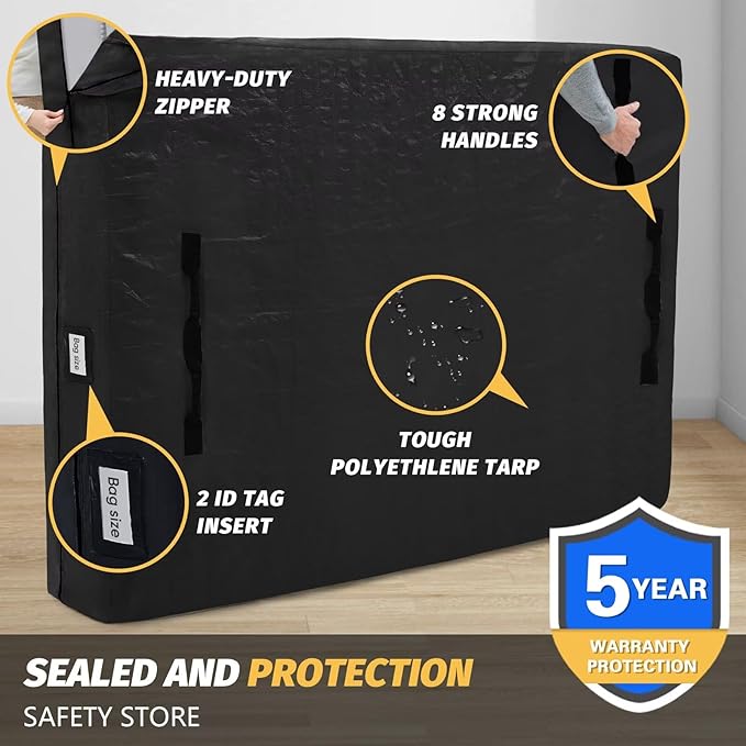 Mattress Bags for Moving and Storage, BETU Twin Mattress Protector Waterproof Mattress Cover with 8 Heavy Duty Handles and Zipper Extra Thick Moving Supplies for Dorm Bed Reusable (77x42x13.5 Black)