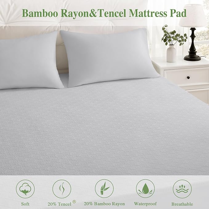 Twin XL Mattress Protector 2 Pack, Waterproof Mattress Pad Washable Rayon Mattress Cover Breathable Noiseless Bed Protector 3D Patterns 5" - 21'' Elastic Fitted Deep Pocket(Light Grey)