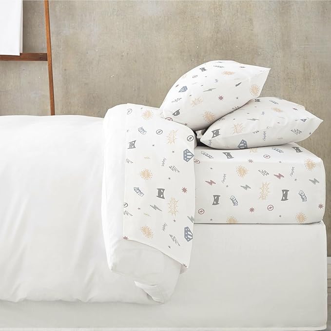 MakeMake Organics Organic Full Fitted Sheet Set GOTS Certified Organic Cotton Fitted Sheet with 2 Pillowcase Ultra Soft Non Toxic Breathable Hypoallergenic Colorful Superheros(Full, Mighty Heros)