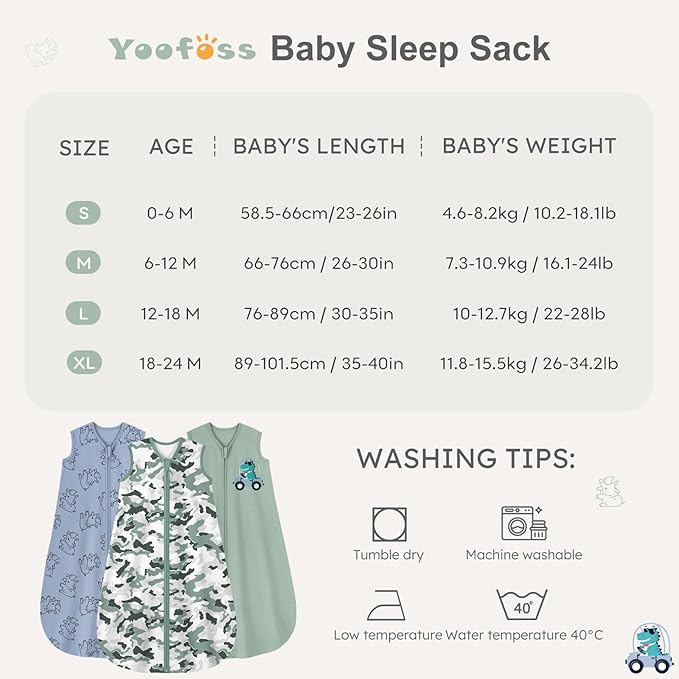 Yoofoss Baby Sleep Sack 0-6 Months Wearable Blanket for Babies 100% Organic Cotton 2-Way Zipper TOG 0.5 Toddler Sleeping Sack 3 Pack, Comfy Lightweight Sleep Sacks