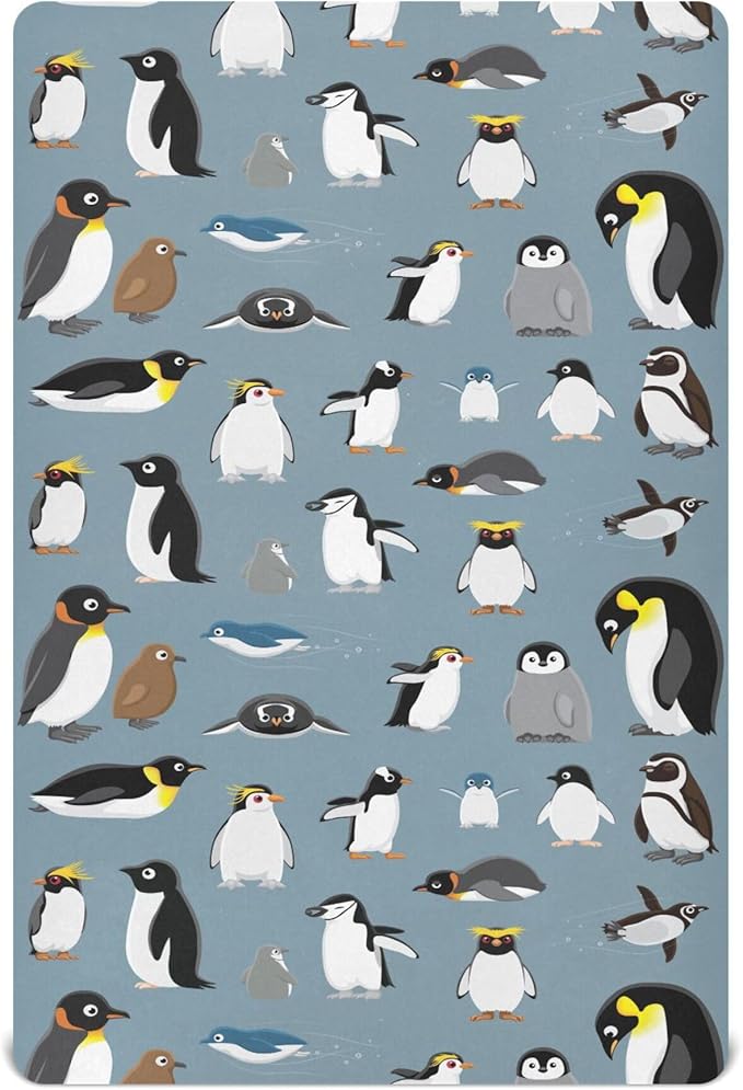 Penguin Birds Cute Crib Sheets Soft Breathable Fitted Baby Crib Sheets Mattress Cover for Girl Boys, 52" x 28" x 9"