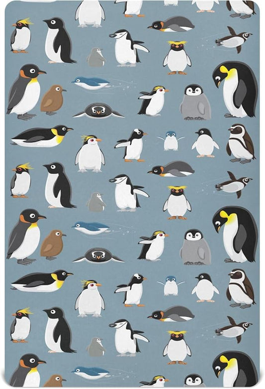 Penguin Birds Cute Crib Sheets Soft Breathable Fitted Baby Crib Sheets Mattress Cover for Girl Boys, 52" x 28" x 9"