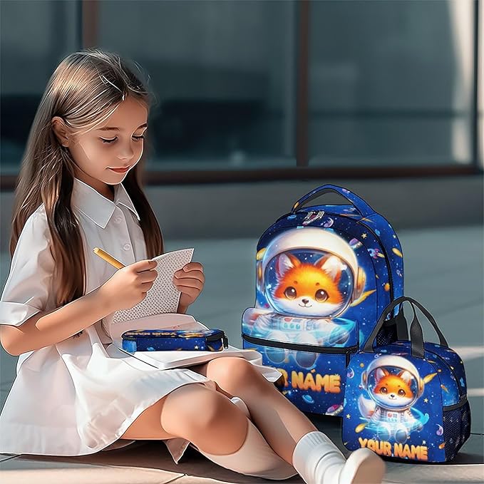 GiftoFLUX Personalized Backpack - 3Pcs Kids Backpack Set with Name for Girls Boys - Lightweight Toddler Bookbag with Planet - School Bag for Kindergarten/Preschool/Elementary(17 Inch)