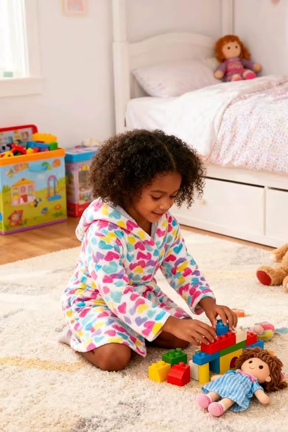 Girls Fleece Hooded Robe Warm Sleepwear for Toddler Kids Soft Fuzzy Bathrobe Gifts