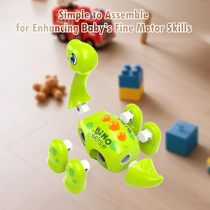 Marstone Toddler Dinosaur Toys for 1 Year Old Boy Gifts: Educational Light Up Sound Building Baby Musical Toys 12-18 Months, Mix and Match Learning Birthday Gift for Kids 1 2 3 Year Old
