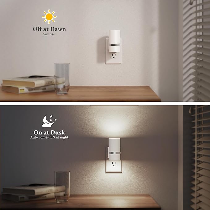 JandCase Night Lights Plug into Wall, Automatic Night Light with Dusk to Dawn, 2 Pack 5000K Daylight 0-100LM Dimmable Plug in LED Nightlight for Bedroom, Hallway, Stairs