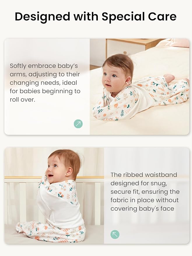 GROWNSY Transitional Swaddle Sleep Sack 6-12 Months,Starfish Design Baby Swaddle Sack, Dual-Zipper for Easy Diaper Changes, Proper Hip Development & Openable Foot Button, 19-27 lbs, Spring Garden