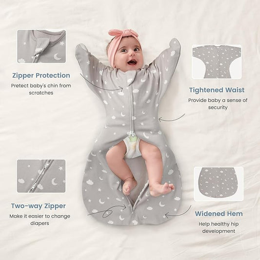 ZIGJOY Baby Transitional Swaddles for Newborns: 0.5 Tog Arms Up Sleep Sack 3-6-12 Months Soft Cotton Shark Fin 2 Way Zipper