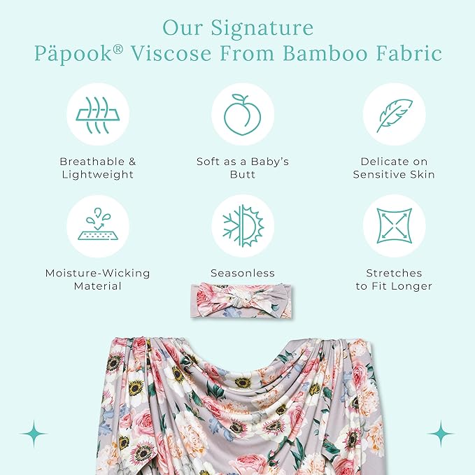 Posh Peanut Swaddle Blanket & Headband Set – Viscose from Bamboo Stretchy Baby Swaddle for Newborn Girls, Receiving Blanket or Nursing Cover