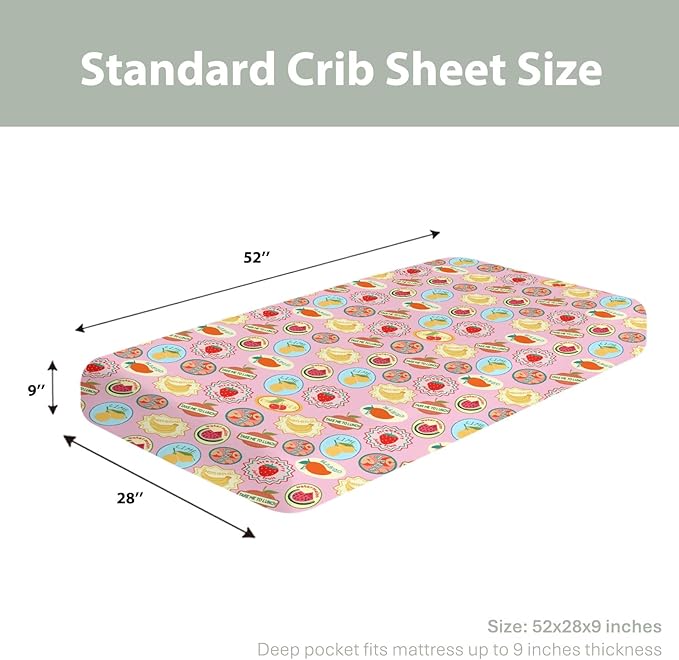 Fruits Summer Preppy Baby Crib Sheets for Girl 52x28Inch Cute Tropical Fruits Stamp Soft Snug Fitted Crib Mattress Cover Retro Summer Beach Nursery Baby Sheet for Standard Crib & Toddler Bed Mattress