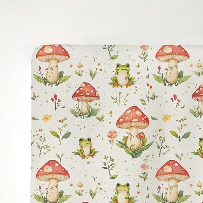 Green Frogs Mushroom Baby Crib Sheets for Boy Girl 52x28Inch Fairytale Frogs Soft Stretchy Fitted Crib Mattress Cover Baby Sheet Fits Crib and Toddler Bed Mattresses